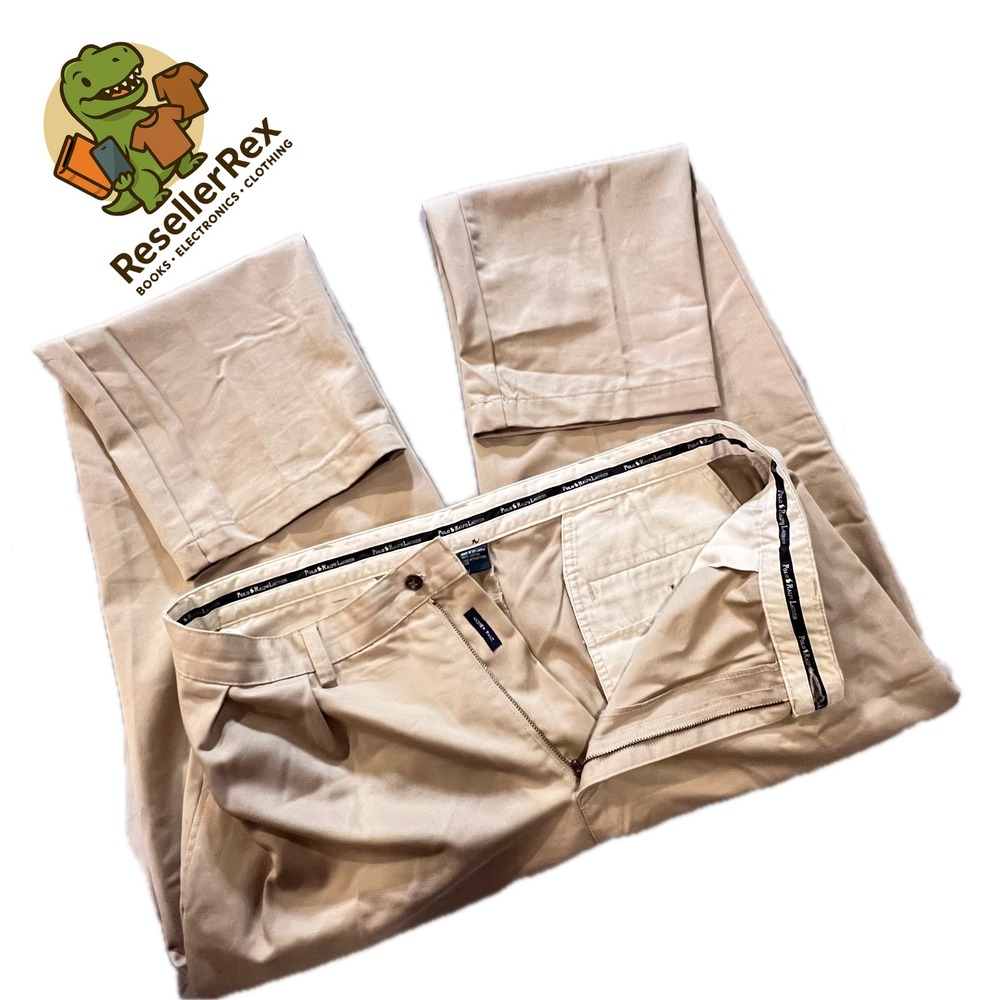 Polo Ralph Lauren Men's Andrew Khaki Pleated Chino Pants Size 38x32 Casual